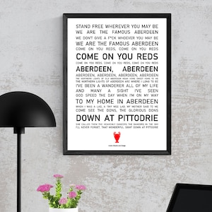 Aberdeen FC Poster Wall Art, Iconic Chants and Songs, Aberdeen Fan Present Idea, Aberdeen Home Decor