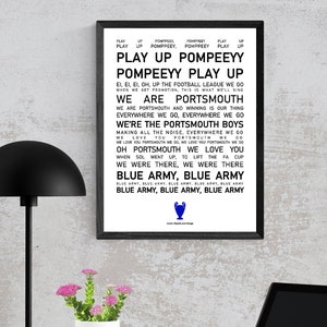 Portsmouth Poster Wall Art, Iconic Chants and Songs, Portsmouth Fan Present Idea, Portsmouth Home Decor