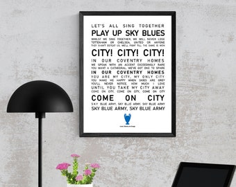 Coventry City Poster Wall Art, Iconic Chants and Songs, Coventry Fan Present Idea, Coventry City Home Decor
