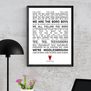 Middlesbrough Poster Wandkunst, Kultige Gesänge und Lieder, Middlesbrough Fan Geschenk Idee, Middlesbrough Home Dekor, Boro