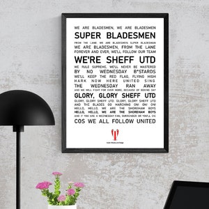 Sheffield United Poster Wall Art, Iconic Chants and Songs, Sheff Utd Fan Present Idea, Bladesman Home Decor