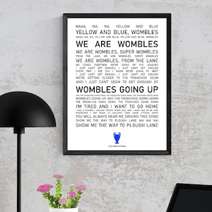 AFC Wimbledon Poster Wall Art, Cantos y canciones icónicas, AFC Fan Present Idea, Wimbledon Home Decor, Fútbol