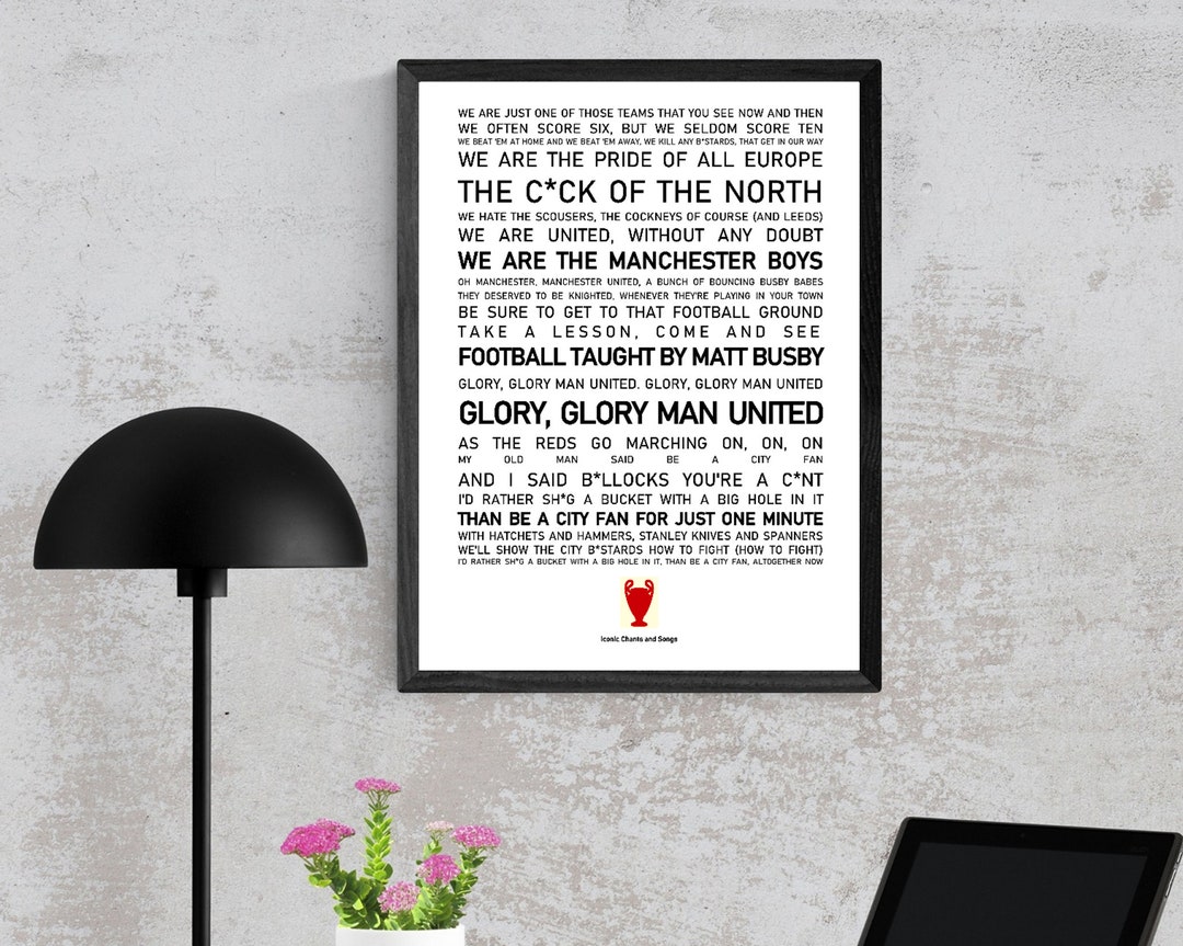 Manchester United Poster Art, Chants et chansons emblématiques, Manchester United Fan Present Idea, Man U Home Decor - France