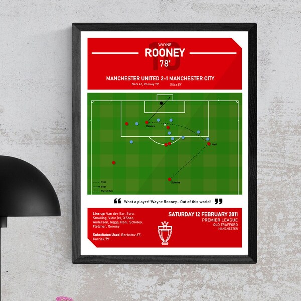 Wayne Rooney Goal Moment Wall Art, Poster Print, Iconic Goal, Manchester United Fan Gift Present Idea