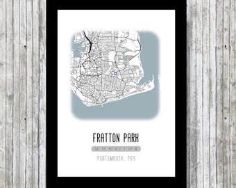 Portsmouth Stadium, Fratton Park Poster Wall Art, Illustrated Map Print, Pompey Fan Present Idea