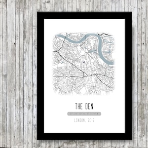 Millwall Stadium, The Den, Poster Wall Art, Illustrated Map Print, Millwall Fan Present Idea