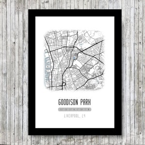 Everton Stadion, Goodison Park Poster Wandkunst, Illustrierte Karte Druck, Everton Fan GeschenkIdee