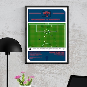 Lionel Messi Goal Moment Wall Art, PSG vs Manchester City, Champions League, Messi Gift Present Idea