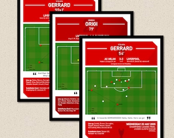 The Liverpool Collection Goal Moment Wall Art, Gerrard, Origi, Liverpool Poster Print, Liverpool Fan Gift Present Idea