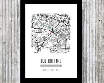 Old Trafford Stadium, Manchester United Poster Wall Art, Illustrated Map Print, Man Utd Fan Present Idea
