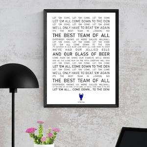 Millwall Poster Wall Art, Let &#39;Em Come Iconic Chant and Song, Millwall FC Fan Present Idea, The Lions Home Decor