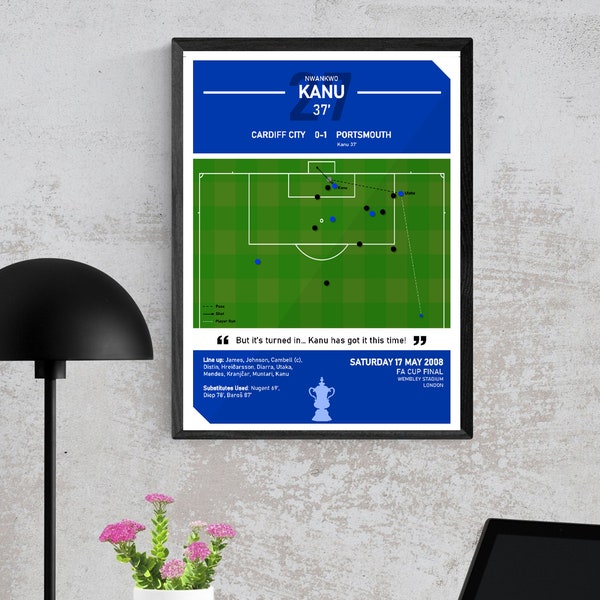 Portsmouth Goal Moment FA Cup Final 2008 Wall Art, Poster Print, Kanu, Portsmouth Fan Gift Present Idea