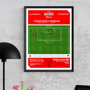 Patrick Bauer Goal Moment Wall Art, Charlton vs Sunderland Winning Goal, League One Play-Off Final 2019, Charlton Fan Gift Present Idea