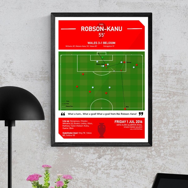 Robson-Kanu Goal Moment Wall Art, Poster Print, Wales Euro 2016 vs. Belgium, Wales Fan Gift Present Idea