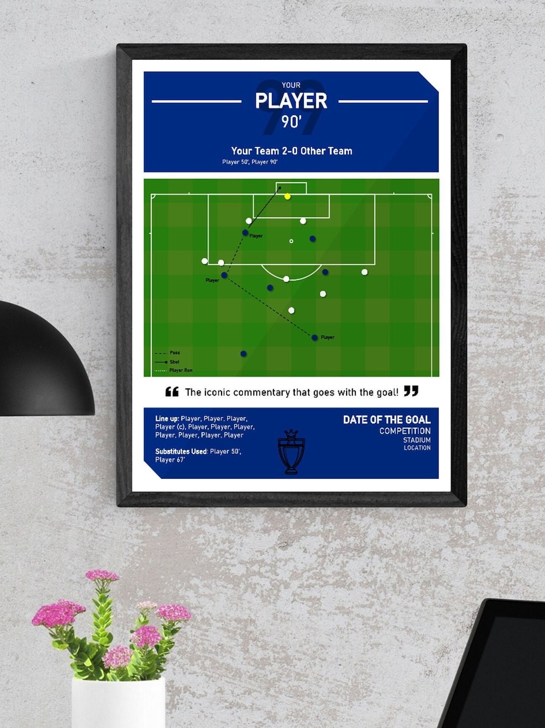 Custom Personalised Football Print, Goal Moment Wall Art Any Player Any