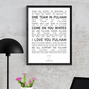 Fulham Poster Wall Art, Iconic Chants and Songs, Fulham Fan Present Idea, Fulham Home Decor