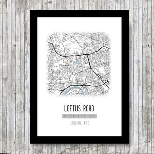 Queens Park Rangers Stadium, Loftus Road Poster Wall Art, Geïllustreerde Kaart Print, QPR Fan Present Idee
