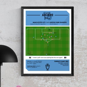 Sergio Aguero Goal Moment Wall Art, Poster Print, Title Winning Goal, Manchester City Fan Gift Present Idea