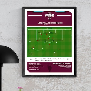 Peter Withe Goal Moment Wall Art, impresión de póster, icónico gol ganador de la Copa de Europa, Aston Villa Fan Gift Present Idea