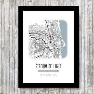 Sunderland Stadium, Stadium of Light Poster Wall Art, Illustrated Map Print, Sunderland Fan Present Idea