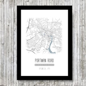 Ipswich Town Stadium, Portman Road Poster Wall Art, Illustrated Map Print, Ipswich Fan Present Idea