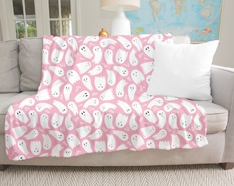 Light Pink Ghost Patterned Halloween Throw Blanket- Halloween Home Decor
