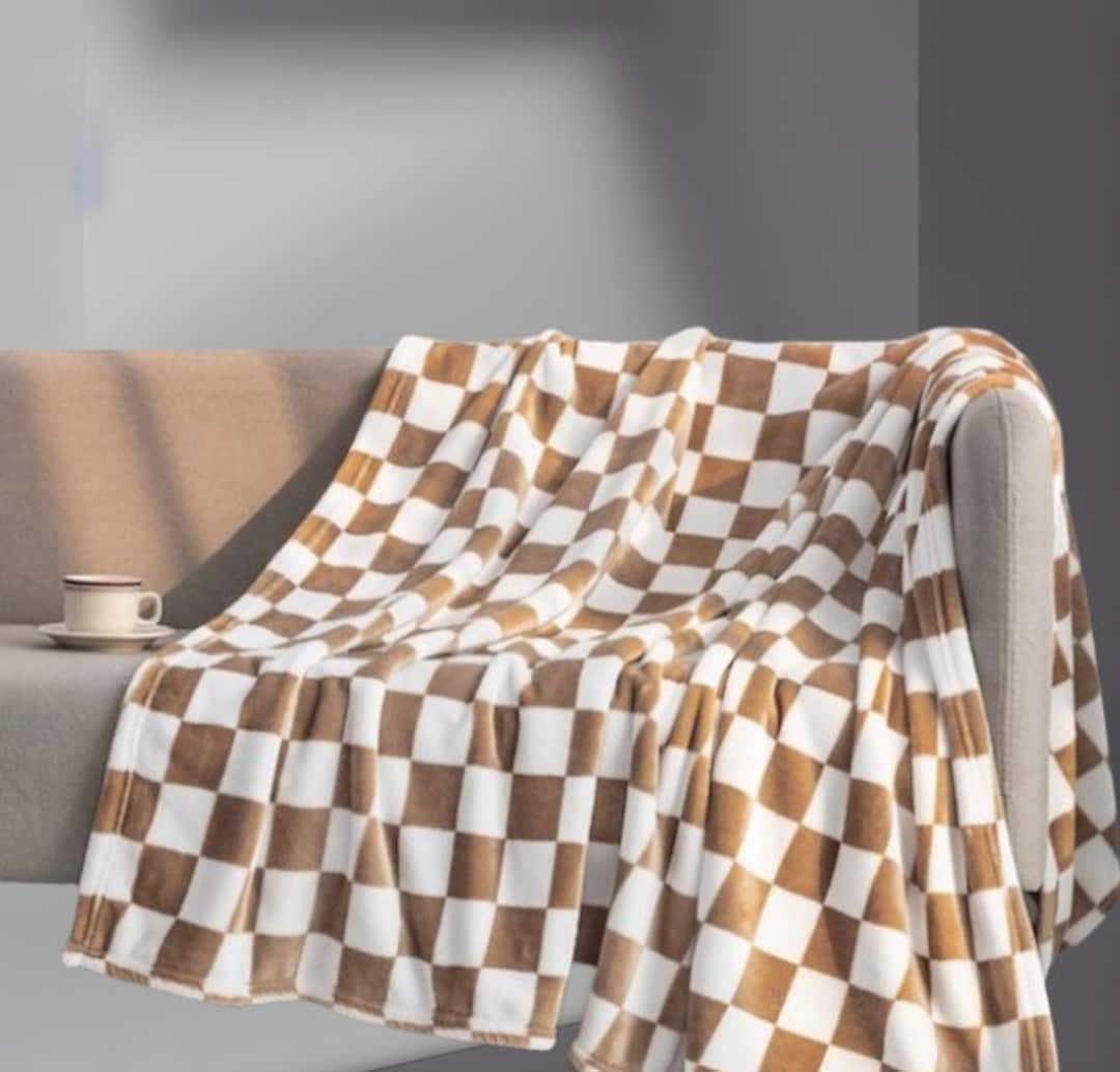 Light Brown Checkered Blanket Etsy