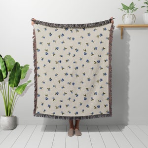 Blueberry Patterned Woven Tapestry Blanket, Room Decor, Apartment decor, Fall/Autumn Home decor, Blueberry Blanket 50x60 Inches