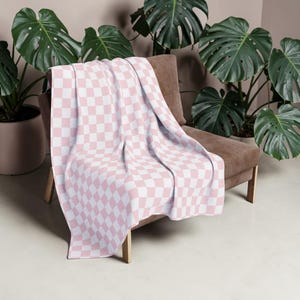 Light Pink Checkered Blanket- Checkerboard Blanket- Trending Room Decor