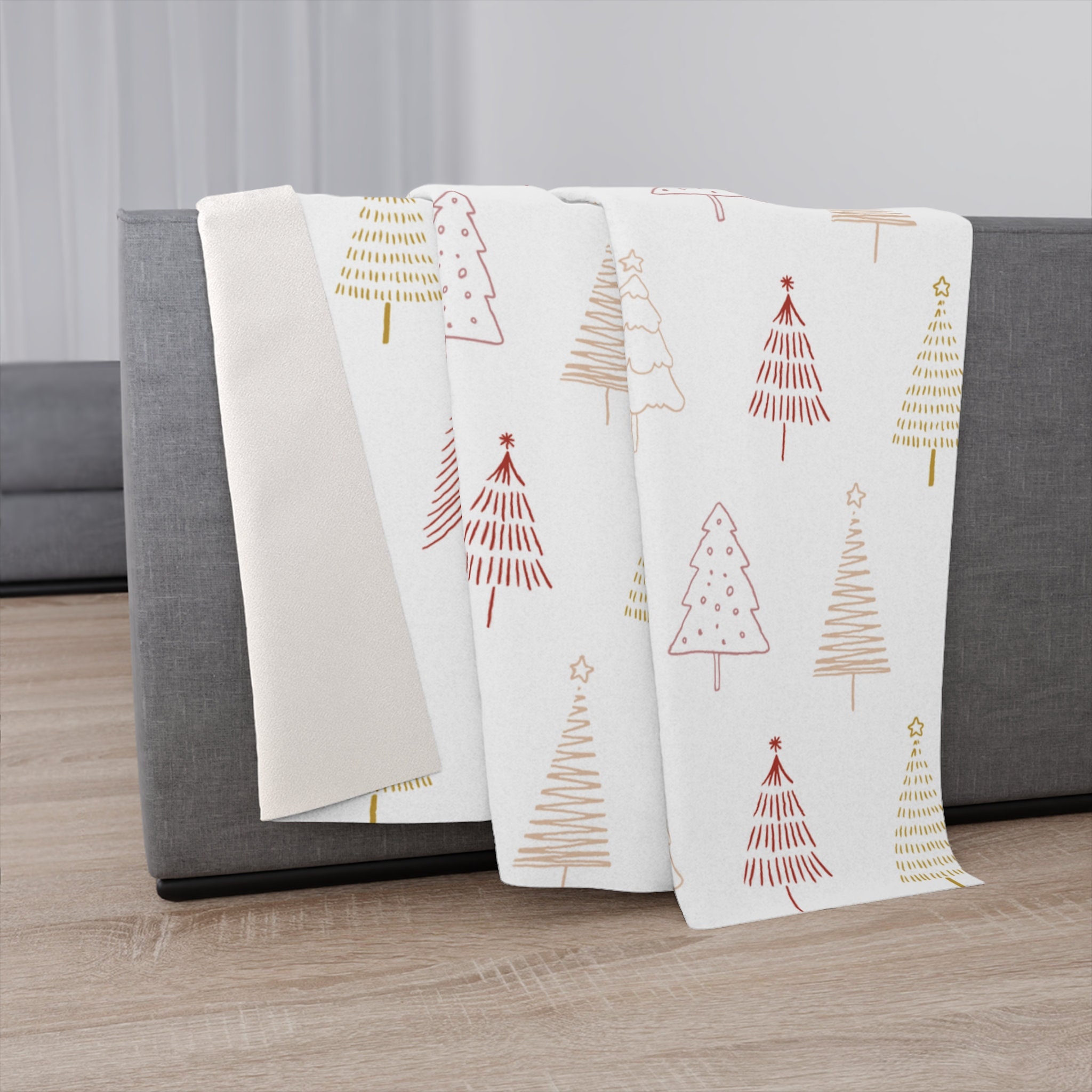 Red Boho Christmas Trees Blanket Christmas Blanket Home Etsy