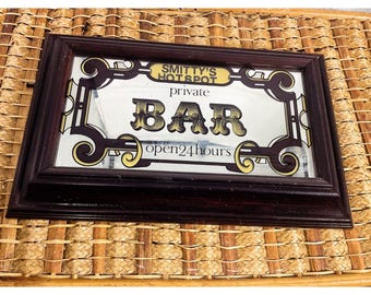 Espejo de bar vintage personalizado con marco de madera, decoración de pared para pub o cueva de hombre, 17x11