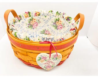 Vintage Longaberger 1995 Mothers Day Basket w Liner & Heart Tag Floral 8 USA