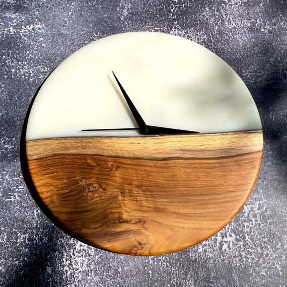Resinwood Clock Epoxy Resin and Teak Hardwood Unique Etsy