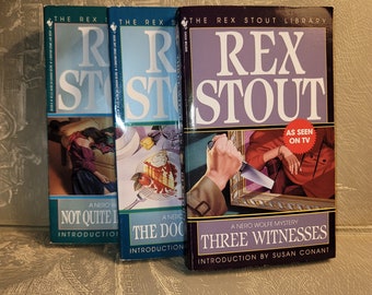 Libros en rústica de misterio vintage - No lo suficientemente muerto / Sonó el timbre / Tres testigos - Todos los misterios de Nero Wolfe por Rex Stout 1990
