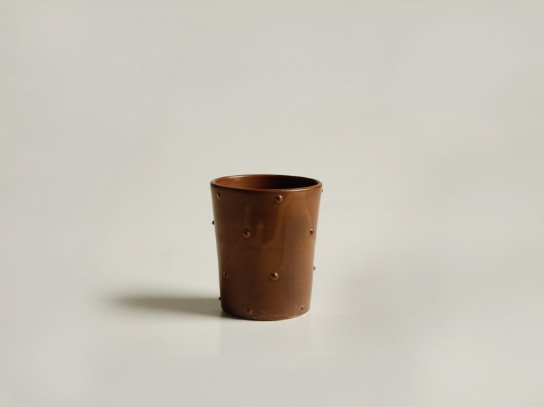 Small brown ceramic tumbler, Handmade artisanal stoneware coffee cup image 1