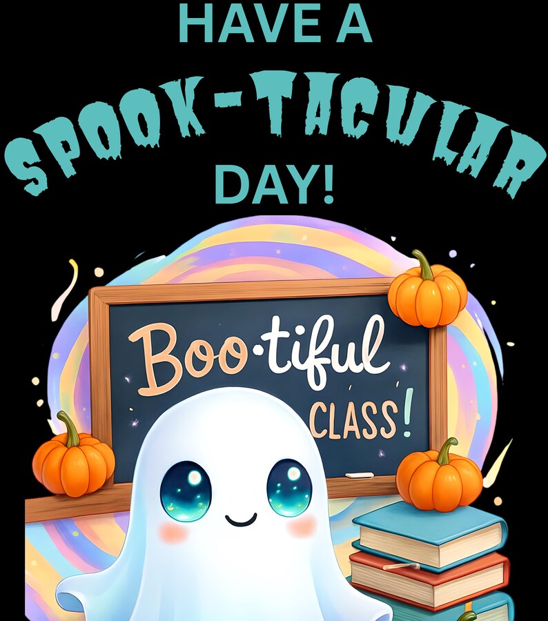 Have a Spooktacular Day Clipart Ghost in Classroom PNG Cute