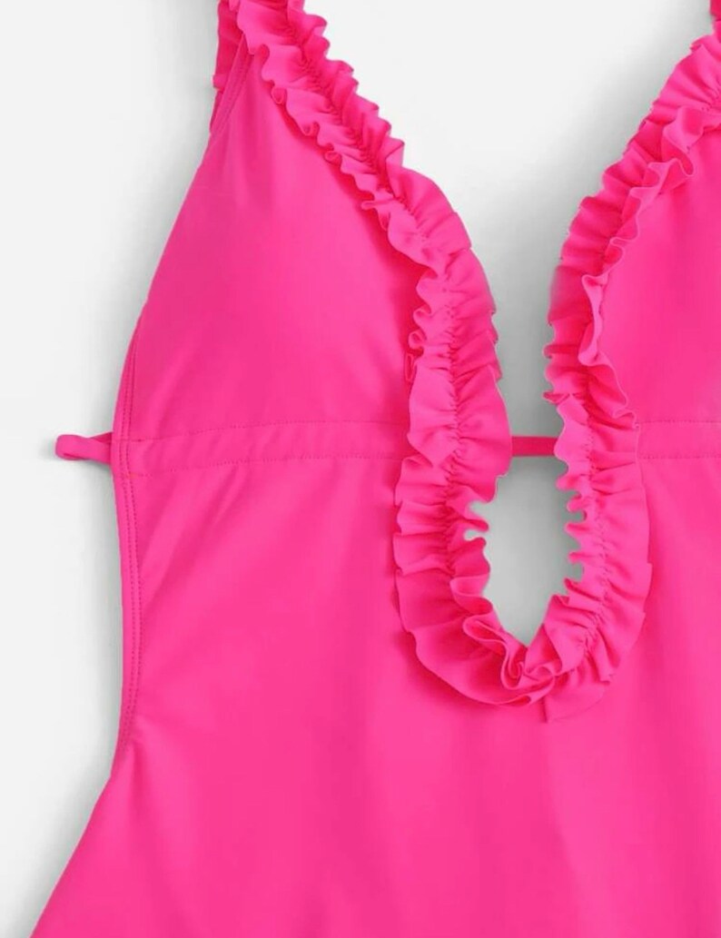 One Piece Swimsuit With Runched Bottom and Ruffled Straps Etsy