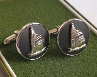 Wedgwood Rhodium-Plated Cufflinks – Black Basalt Sailboat Design, America’s Cup