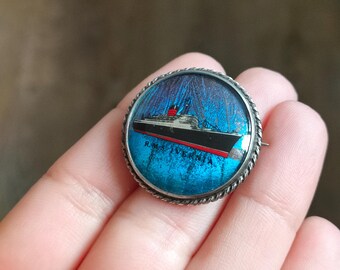 RMS Ivernia, spilla Cunard Line in argento sterling 925 con ali di farfalla, 4,3 g