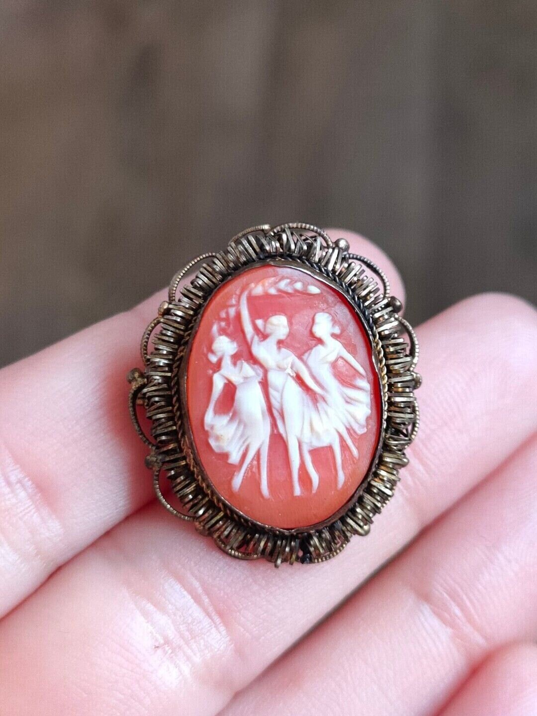 Vintage Shell Cameo Three Graces Brooch Pendant Etsy