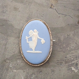 Vintage Wedgwood 925 Sterling Silver Blue Jasperware Brooch - 10.5g