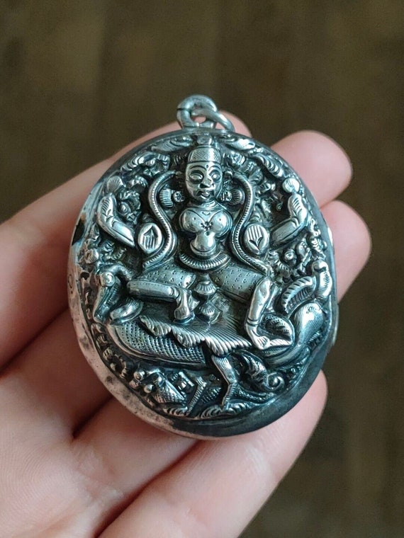 Antique Anglo Indian Silver Locket Hindu Deity God