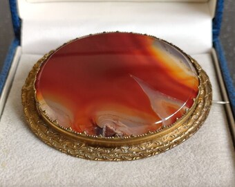 Antique Victorian Large Agate Brooch - 20.4 g