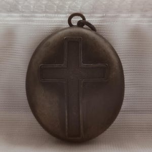 Antique Victorian Vulcanite Mourning Locket with Raised Cross, c.1860s–80s