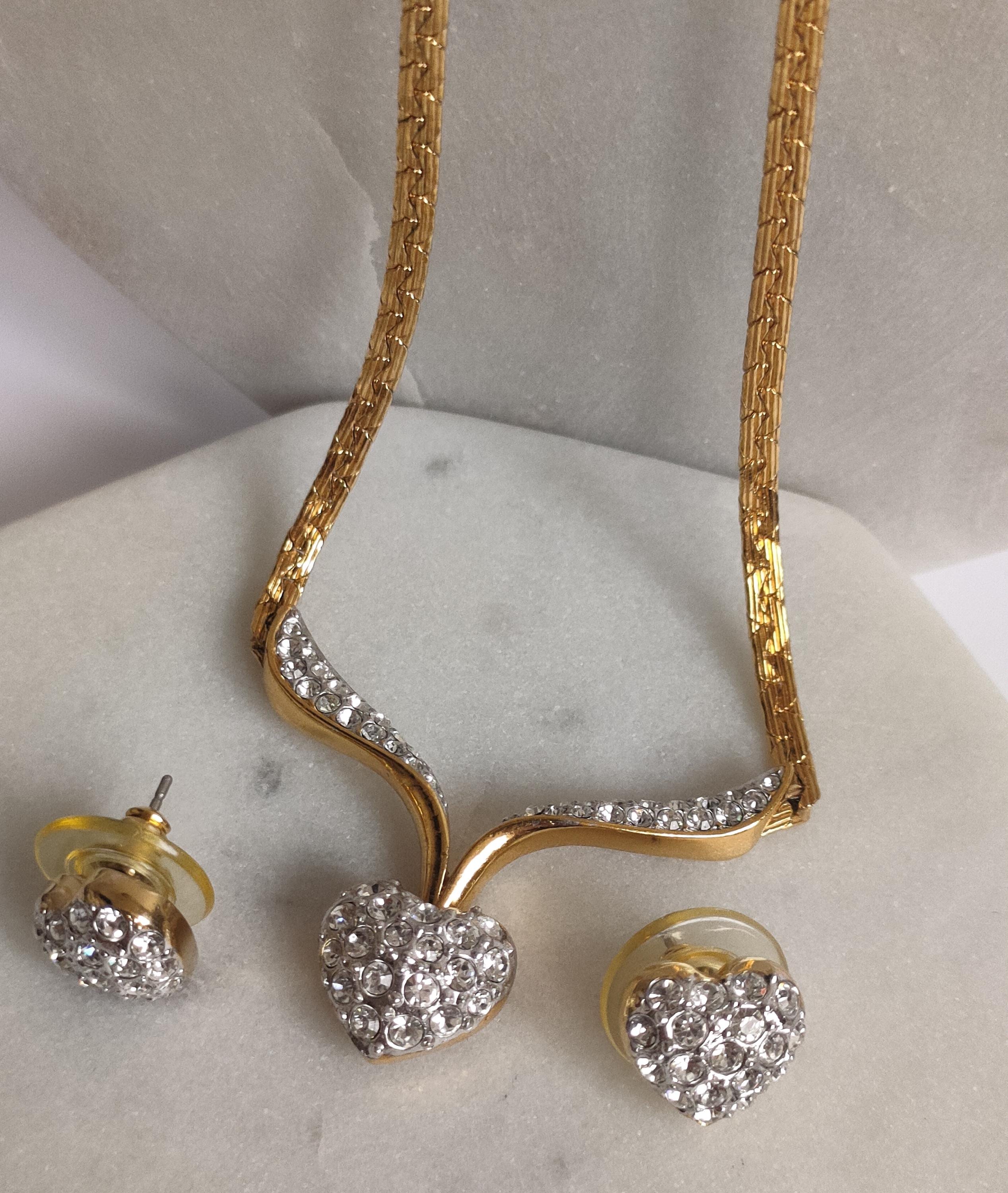 Attwood & Sawyer 22ct Gold Plated Swarovski Heart Necklace, Stud