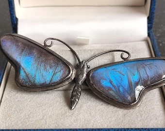 Antieke Art Deco grote .925 sterling zilveren Morpho vlindervleugelbroche, 18,4 g