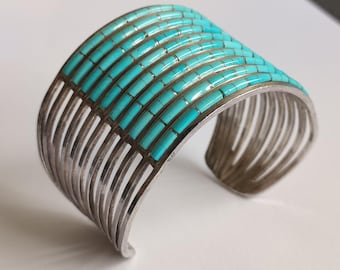 Zuni Silber 10-reihig Türkis Inlay Manschette Armband - Anson & Leticia Wallace ALW
