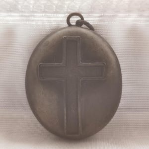 Antique Victorian Vulcanite Mourning Locket with Raised Cross, c.1860s–80s