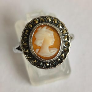 Cameoring met 925 zilveren schelp, Redfern Jewellery Co, maat P, Birmingham, jaren 1970, 3,6 g