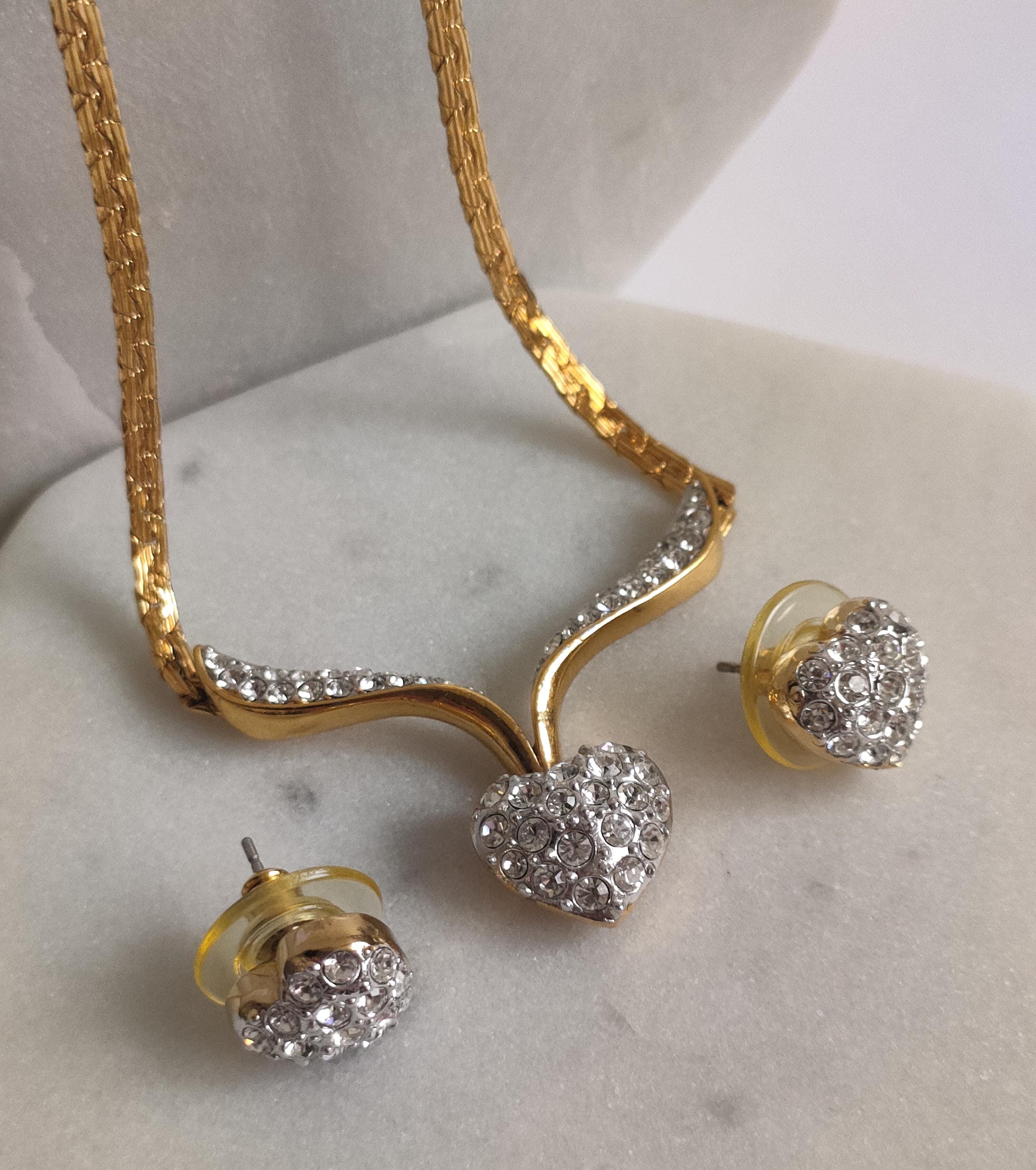 Attwood&Sawyer ヴィンテージ　ネックレス イヤリング セット Attwood & Sawyer 22ct Gold Plated Swarovski Heart Necklace, Stud